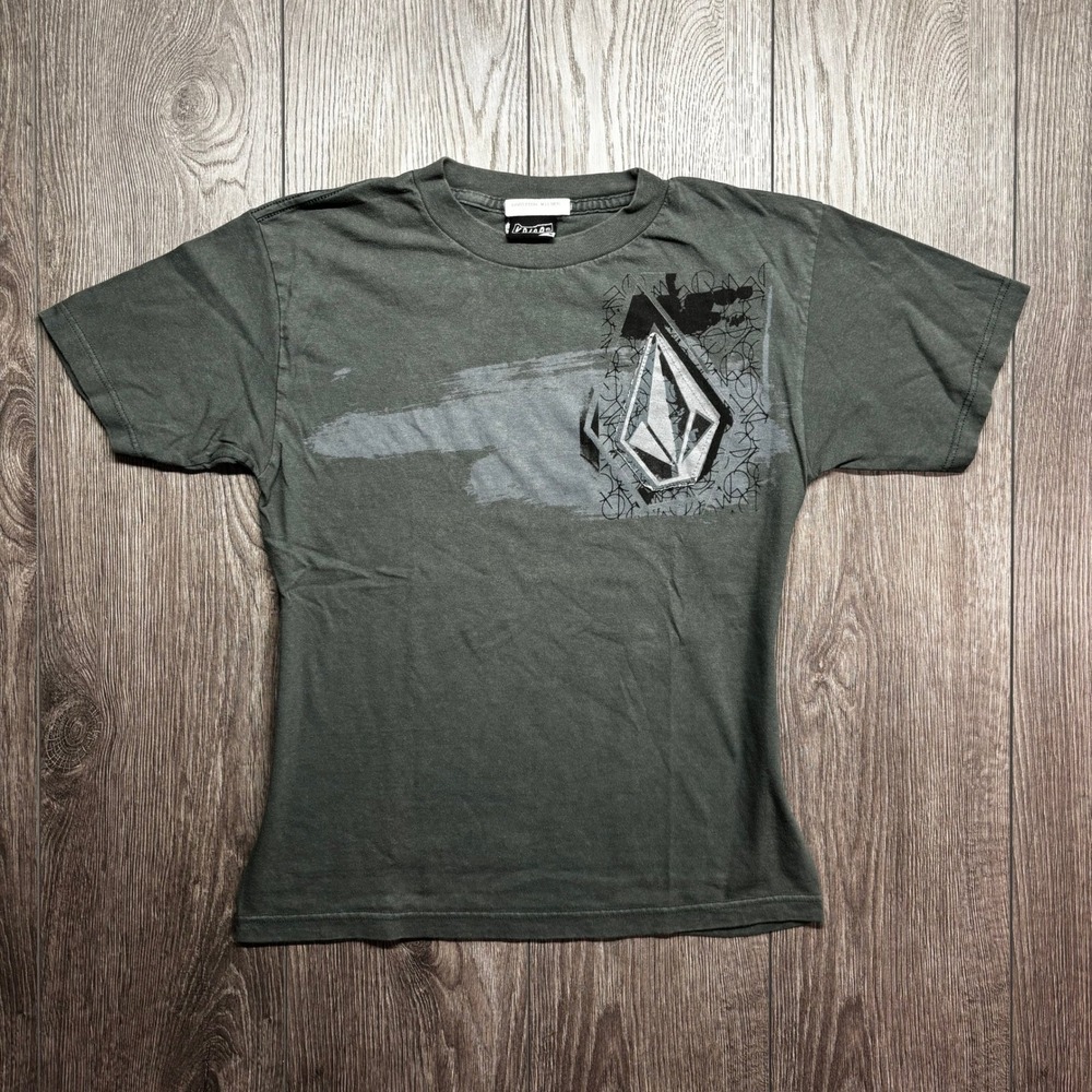 Volcom Y2K Baby Tee Charcoal Grey Graphic Skate Surf T-Shirt Womens Medium
